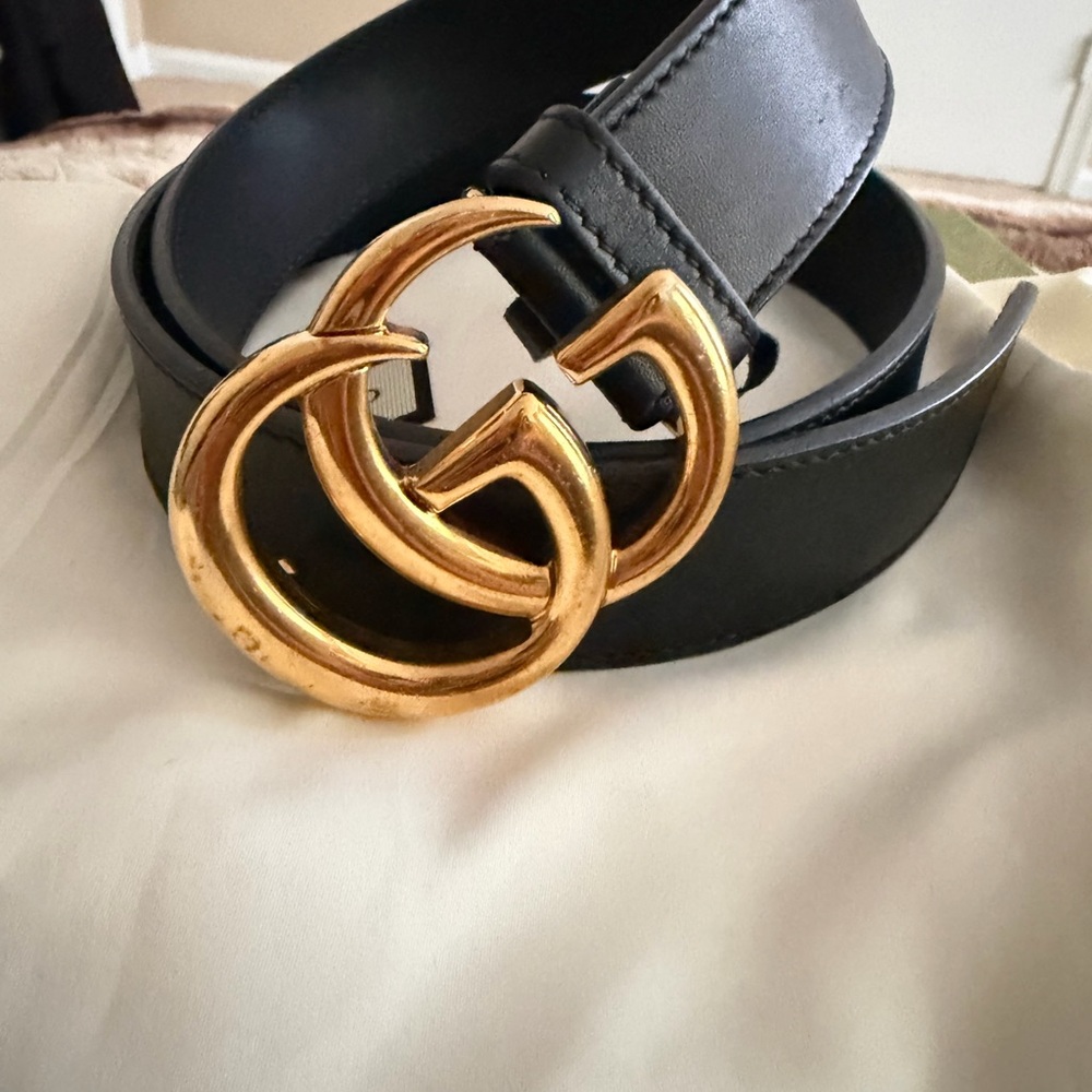 Gucci Black Belt with Gold GG Buckle